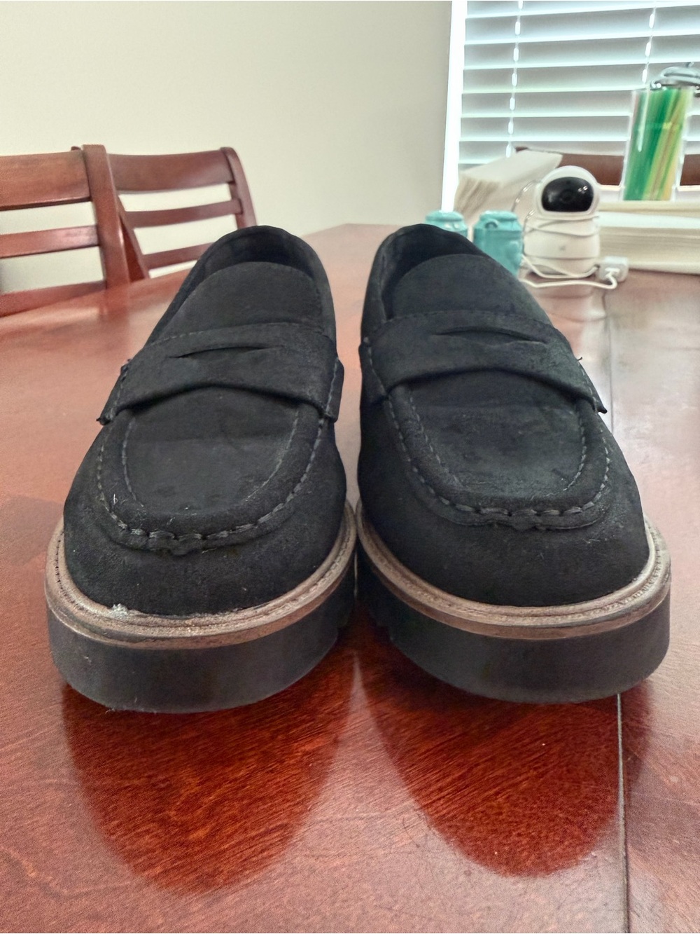 White Mountain Black Suede Penny Loafers